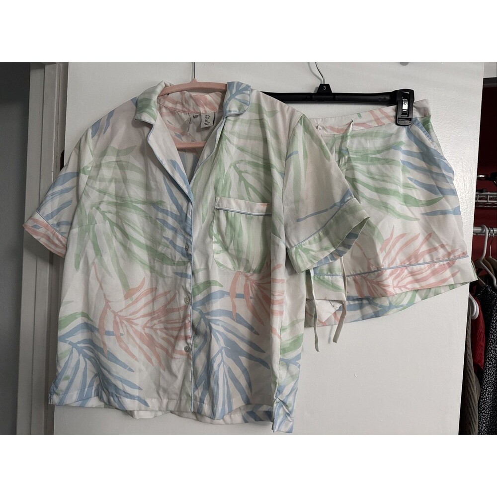 Joie Pajama Set Women Size S Button Up Shorts Pastel Tropical